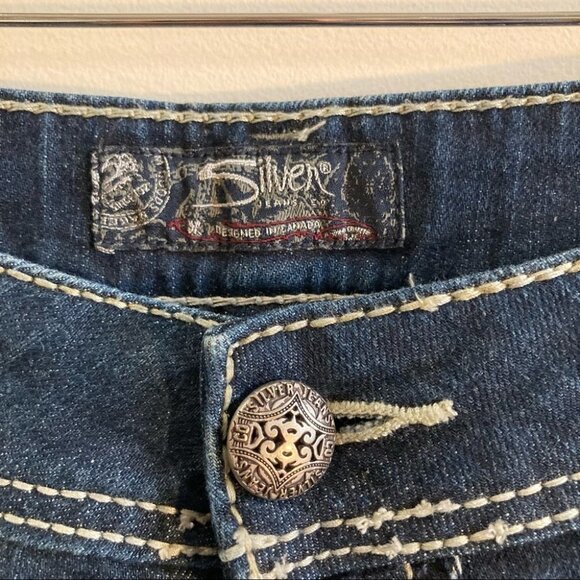 SILVER JEANS  CO Sz 38 x 37 Suki 17” Distressed Thick Stitch 9.5” Rise Jeans - Picture 6 of 15